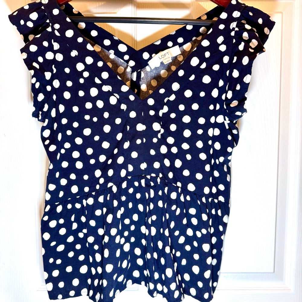 LOFT Navy Polka Dot Blouse - Picture 5 of 6